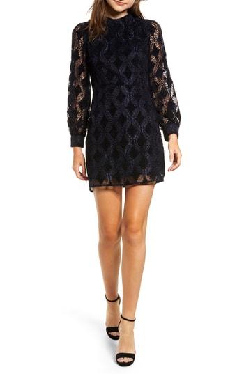 Women's Moon River Puff Sleeve Chenille Lace Dress - Blue