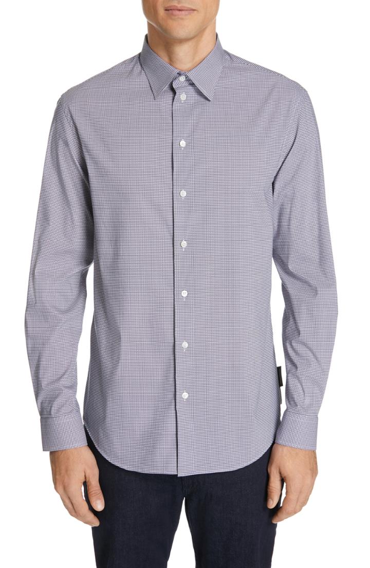 Men's Emporio Armani Trim Fit Stretch Solid Sport Shirt - Grey