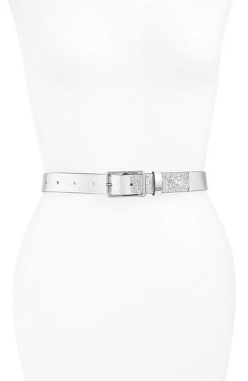 Women's Rebecca Minkoff Crackle Leather Belt - Silver / Pol Silver