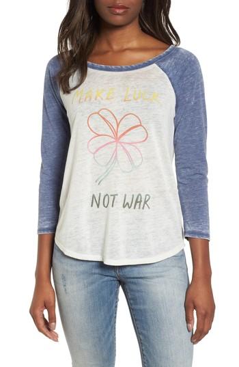 Women's Lucky Brand Make Luck Not War Baseball Tee - White
