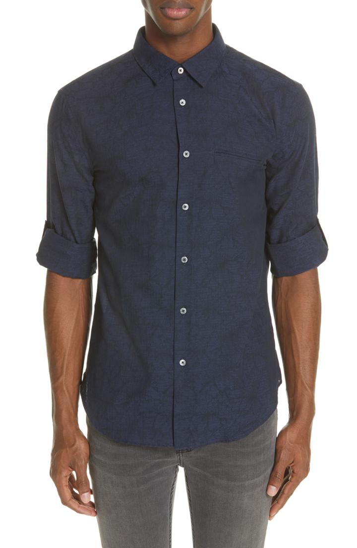 Men's John Varvatos Abstract Print Sport Shirt - Blue