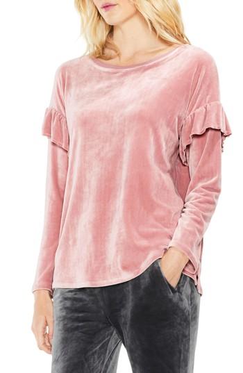 Women's Two By Vince Camuto Long Sleeve Ruffle Shoulder Velour Top - Pink