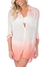 Women's Green Dragon Big Sur Dip Dye Cover-up Boyfriend Shirt - Coral