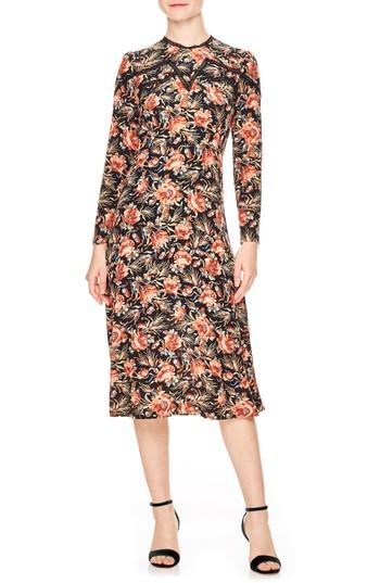 Women's Sandro Sven Print Silk Midi Dress - Brown