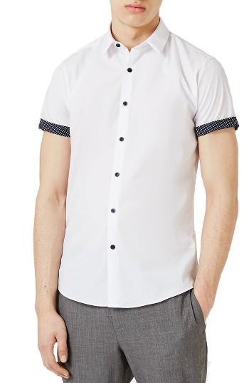 Men's Topman Dot Cuff Shirt - White