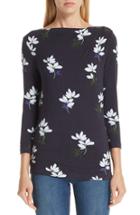 Women's St. John Collection Small Scale Painted Floral Print Top, Size - Blue