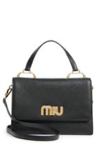 Miu Miu Medium Madras Logo Hardware Leather Satchel - Black