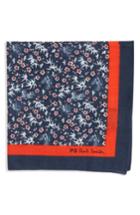 Men's Paul Smith Floral Print Silk Pocket Square, Size - Blue