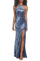 Women's La Femme Strappy Crushed Velvet Gown