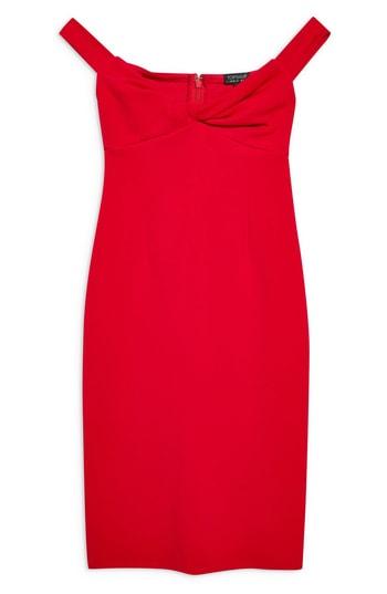 Women's Topshop Twist Front Bardot Dress Us (fits Like 14) - Red