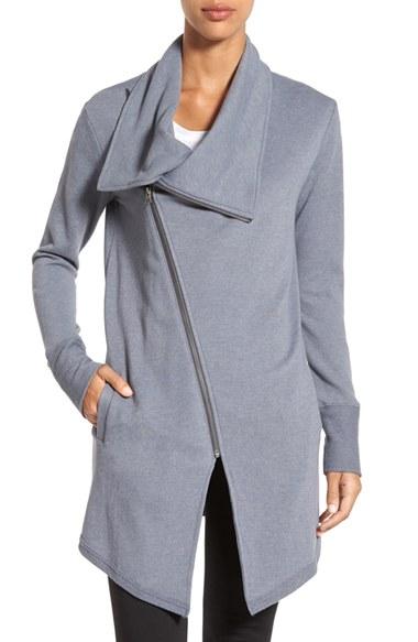 Women's Caslon Asymmetrical Drape Collar Terry Jacket - Grey