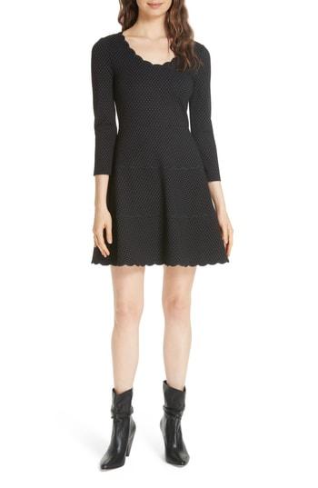 Women's Kate Spade New York Pin Dot Scallop Ponte Fit & Flare Dress - Black