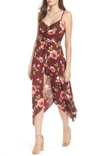 Women's Row A Floral Midi Romper - Burgundy