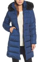 Women's Vince Camuto Down & Feather Fill Coat With Faux Fur Trim Hood - Blue