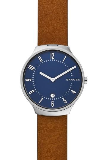 Women's Skagen Grenen Leather Strap Watch, 38mm