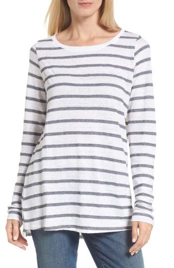Women's Eileen Fisher Stripe Linen Blend Ballet Neck Top, Size - Grey