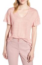 Women's Nordstrom Signature Ruffle Sleeve V-neck Tee - Coral