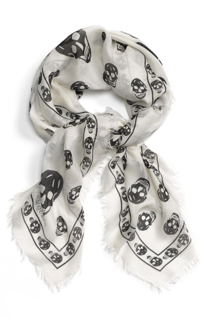 Men's Alexander Mcqueen Skull Print Modal & Silk Scarf, Size - White