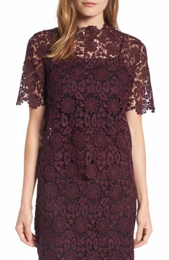 Women's Halogen Sheer Lace Top - Burgundy