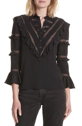 Women's Rebecca Taylor Ruffled Silk Top - Black