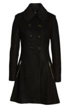 Petite Women's Guess Double Breasted Boiled Wool Peacoat P - Black