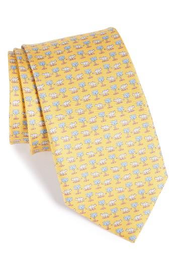 Men's Salvatore Ferragamo Dinosaur Print Silk Tie, Size - Yellow