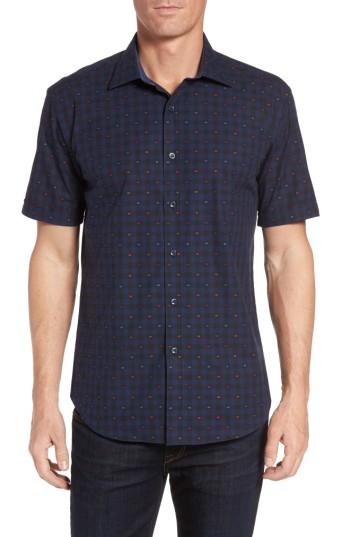 Men's Bugatchi Shaped Fit Optic Check Short Sleeve Sport Shirt
