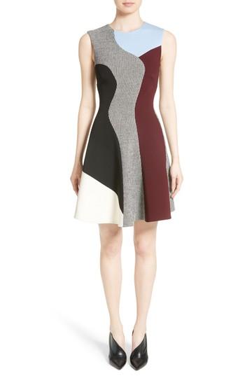 Women's Victoria Beckham Houndstooth Panel Flared Dress Us / 8 Uk - Black