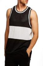 Men's Topman Liam Classic Fit Colorblocked Mesh Tank - Black