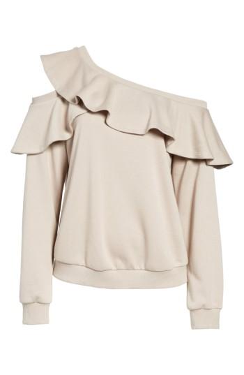 Women's One-shoulder Ruffle Sweatshirt - Beige