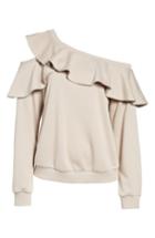 Women's One-shoulder Ruffle Sweatshirt - Beige