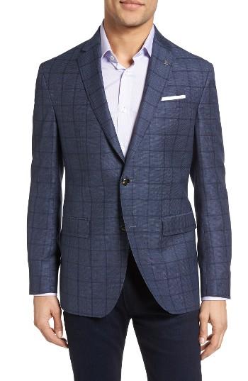 Men's Ted Baker London Trim Fit Windowpane Wool & Linen Sport Coat L - Blue