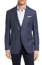Men's Ted Baker London Trim Fit Windowpane Wool & Linen Sport Coat L - Blue