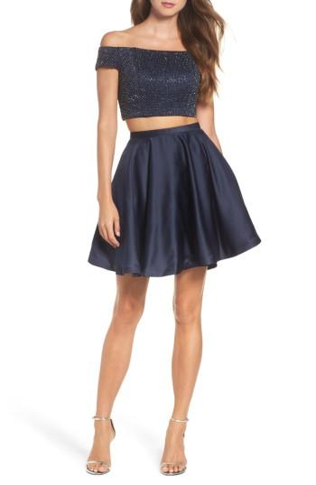 Women's La Femme Off The Shoulder Two-piece Fit & Flare Dress - Blue