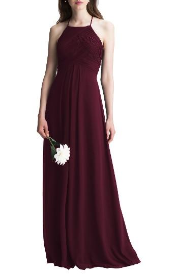 Women's #levkoff Halter Chiffon A-line Gown - Red