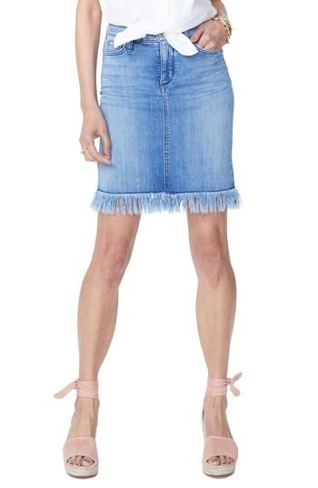 Women's Nydj Long Fray Denim Skirt - Blue