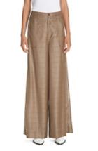 Women's Ganni Merkel Glen Plaid Wide Leg Silk & Wool Pants Us / 34 Eu - White