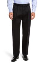 Men's Nordstrom Men's Shop 'classic' Smartcare(tm) Relaxed Fit Double Pleated Cotton Pants X 33 - Black (online Only)