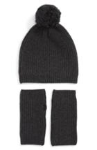 Women's Halogen Cashmere Coordinates Hat & Arm Warmer Set - Black