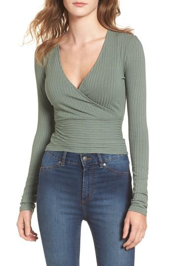 Women's Chloe & Katie Ribbed Surplice Top - Green
