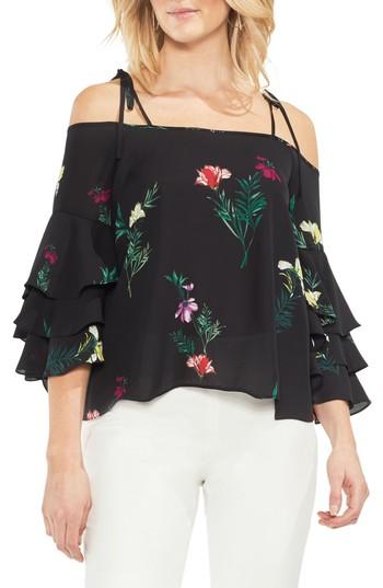Women's Vince Camuto Tropical Garden Tie Shoulder Top, Size - Black