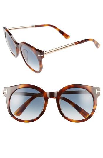 Women's Tom Ford Janina 53mm Special Fit Round Sunglasses - Dark Havana/ Gradient Green