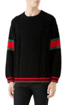 Men's Gucci Cable Knit Wool Crewneck Sweater - Black