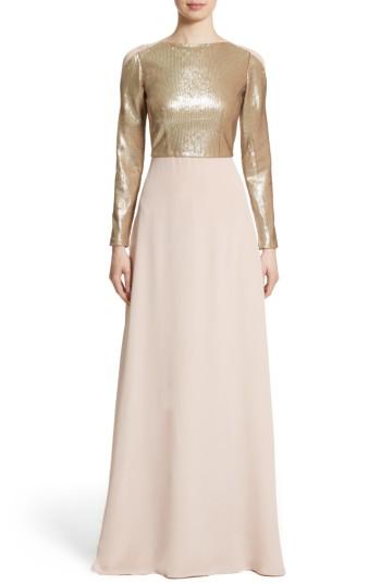 Women's Carolina Herrera Sequin Front A-line Silk Gown - Pink