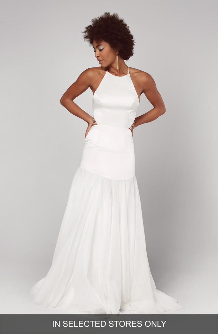 Women's Fame & Partners Alexandrina Strappy Satin & Tulle Mermaid Gown (similar To 18w-20w) - White