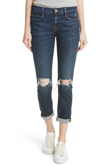 Women's Frame Le Garcon Ripped Ankle Slim Boyfriend Jeans - Blue