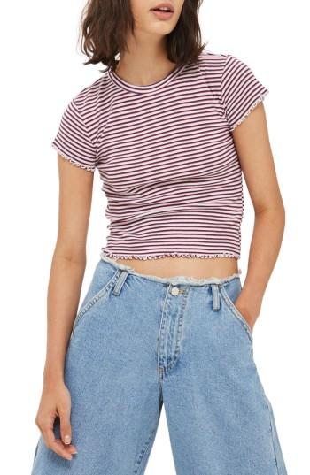 Women's Topshop Stripe Lettuce Edge Tee Us (fits Like 0-2) - Black