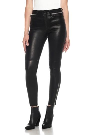 Women's Joe's Charlie Lambskin Leather Ankle Skinny Pants - Black