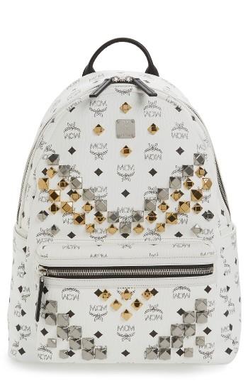Men's Mcm Medium Stark - Visetos Studded Logo Backpack - White