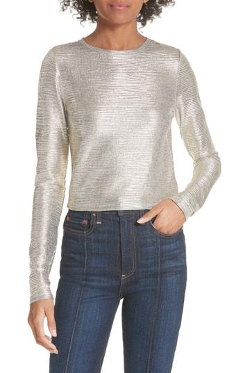 Women's Alice + Olivia Delaina Silver Long Sleeve Crop Top - Metallic